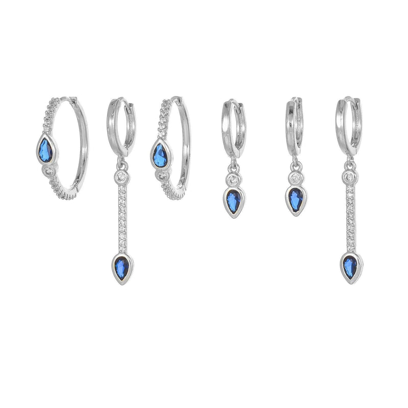 Multi Sets of Blue Flower Pierced Earrings, 4-6pcs, 18k Gold Plated Stud Drop Hoop Huggie Cuff Chain, S925 Needle, Stacked Lobe Designs with Dazzling Zirconia