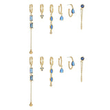 6 Pieces Long Tassel Vintage Earring Set with Micro-Pavé Dazzling Blue Zircons, 18k Gold Plated Ear Studs & Ear Drops, S925 Needle, Stacked Lobe Designs with Dazzling Zirconia