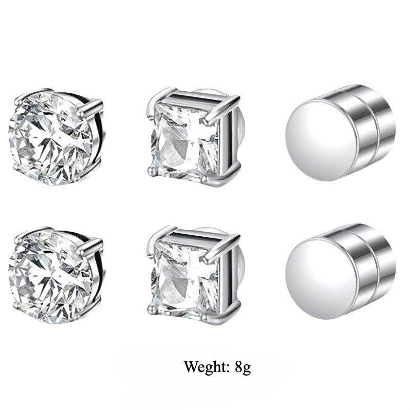 Multi Sets of Stainless Steel Magnetic CZ Stud Earrings for Men Women, 6mm Cubic Zirconia Inlaid Hypoallergenic Earring Packs, Non-Piercing Clip On Earring Combo - FITINY Jewelry