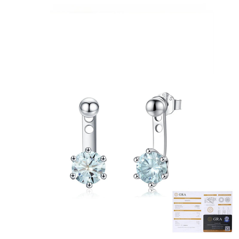 Geometric Blue-Green Moissanite Stud Earrings in Sterling Si - Detail View - FITINY Jewelry