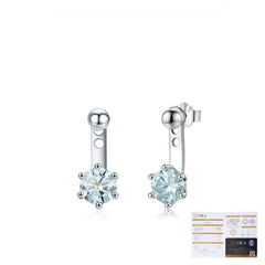 Geometric Blue-Green Moissanite Stud Earrings in Sterling Si - Detail View - FITINY Jewelry