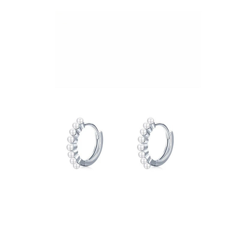 Minimalist Sterling Silver Pearl Hoop Earrings with Geometri - Front View - FITINY Jewelry