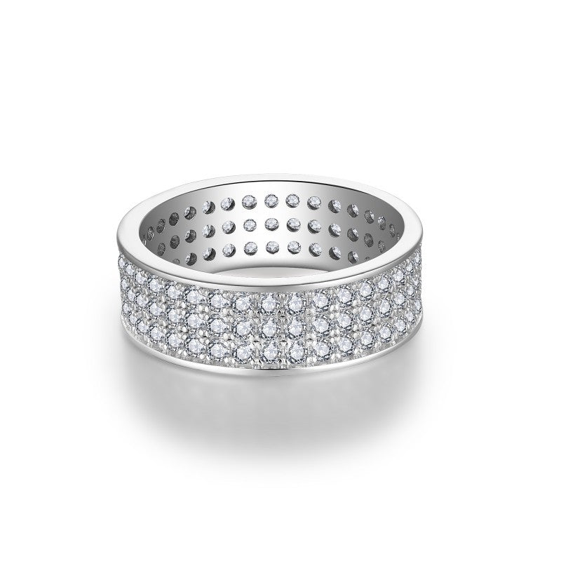 S925 Moissanite Matching Couple Eternity Bands Wedding Rings, Two-Row 1ct & Three-Row 1.8ct, D-Grade VVS, 18K White Gold Plated Unisex Rings