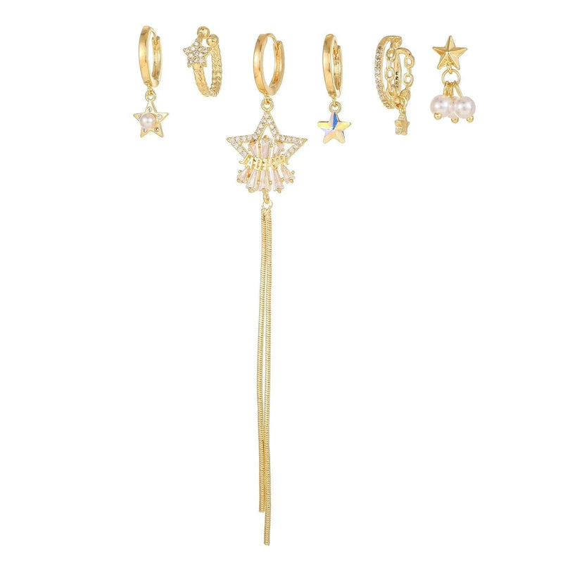 5 Pieces Starry Pearl Elegance Earring Set, 18k Gold Stud Dr - Front View - FITINY Jewelry