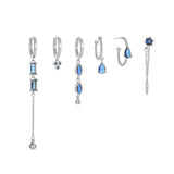 Multi Sets of Blue Flower Pierced Earrings, 4-6pcs, 18k Gold Plated Stud Drop Hoop Huggie Cuff Chain, S925 Needle, Stacked Lobe Designs with Dazzling Zirconia