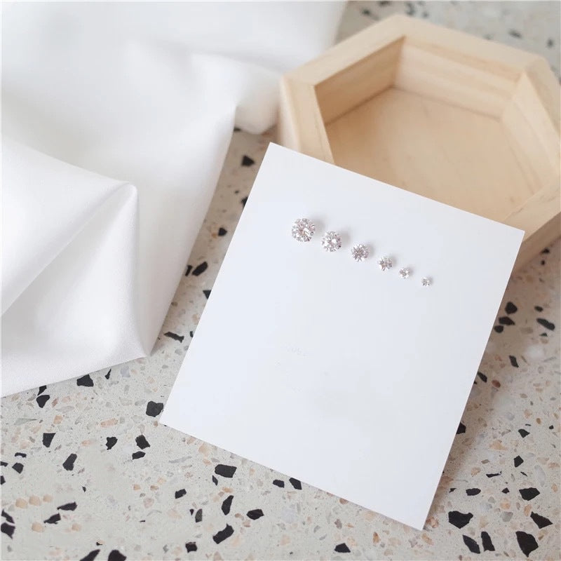 S999 Dazzling Minimalist CZ Stud Earrings, 2-8MM Cubic Zirconia Hypoallergenic Pure Sterling Silver Tiny Earrings for Sensitive Ears Daily - Fitiny