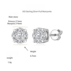 Marquise & Princess-Cut Moissanite Stud-øreringe i Sterlingsølv med 18K Guldbelægning
