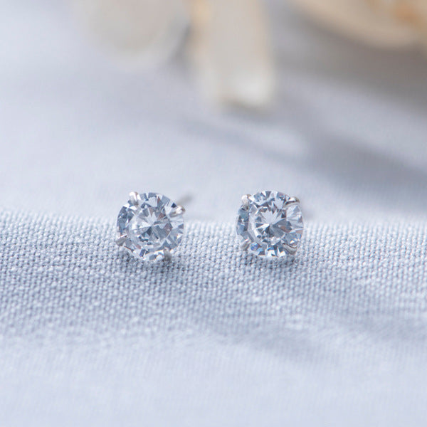 S999 Dazzling Minimalist CZ Stud Earrings, 2-8MM Cubic Zirconia Hypoallergenic Pure Sterling Silver Tiny Earrings for Sensitive Ears Daily - Fitiny