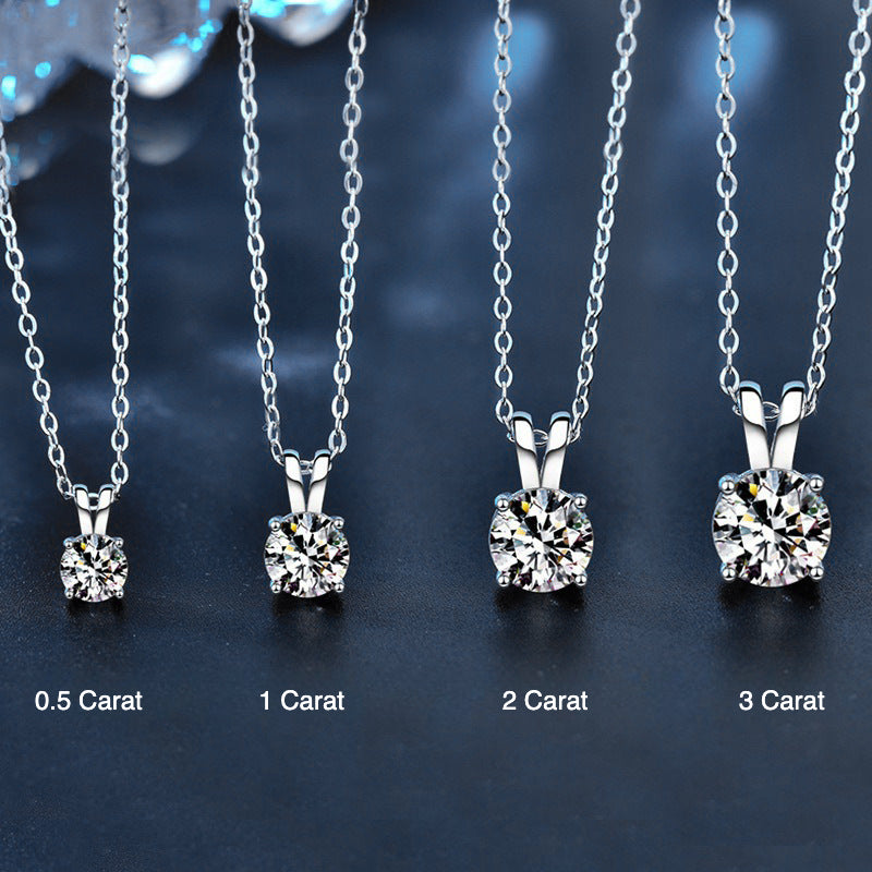 S925 Moissanite Classic Four-Prong Pendant, Minimalist Collarbone Chain Jewelry Pendant Necklace for Women