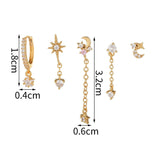 5 Pieces Eight-Pointed Star Earrings Set, 18k Gold Plated Ear Studs & Ear Drops, Stacked Lobe Design with Dazzling Zircon Stones