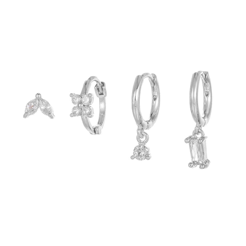 4 Pieces Geometric Zircon Stud Earring Set, 18k Gold Plated  - Front View - FITINY Jewelry