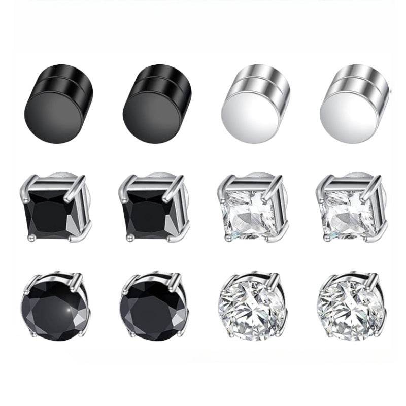 Multi Sets of Stainless Steel Magnetic CZ Stud Earrings for Men Women, 6mm Cubic Zirconia Inlaid Hypoallergenic Earring Packs, Non-Piercing Clip On Earring Combo - FITINY Jewelry