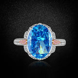 Bague ajustable multicolore en zircone cubique ovale taille fleur de glace, bleu et vert, 10 x 14 mm, 8A, bande pavée bicolore, luxe délicat 