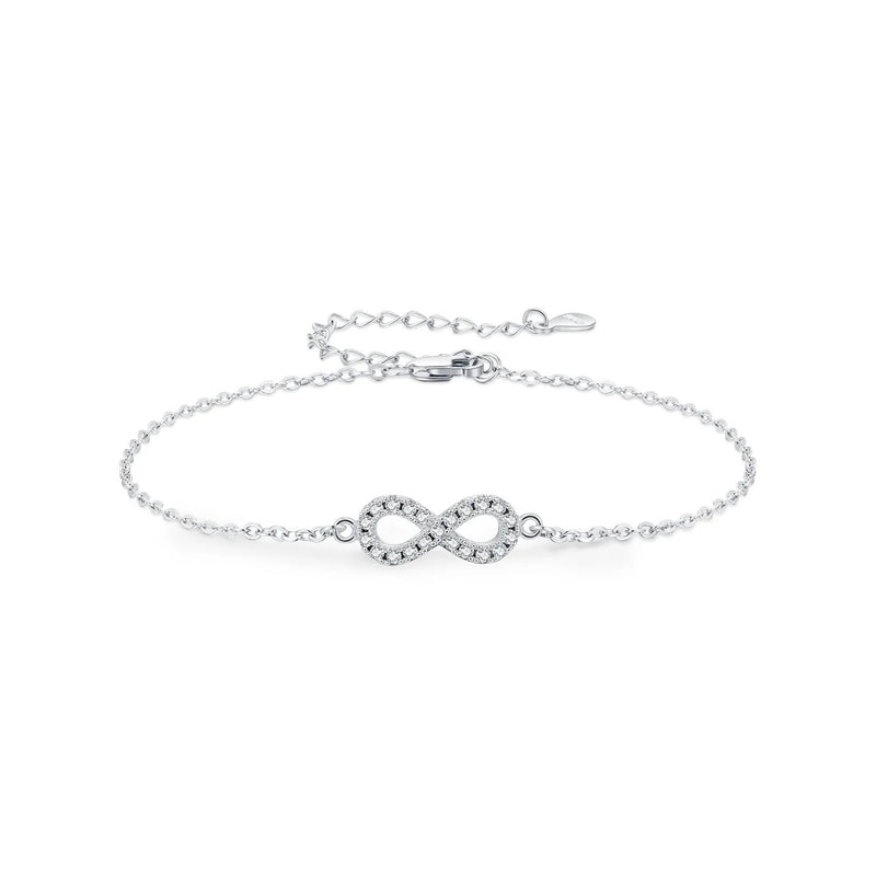 Infinity Symbol Moissanite Bracelet in Sterling Silver - Front View - FITINY Jewelry