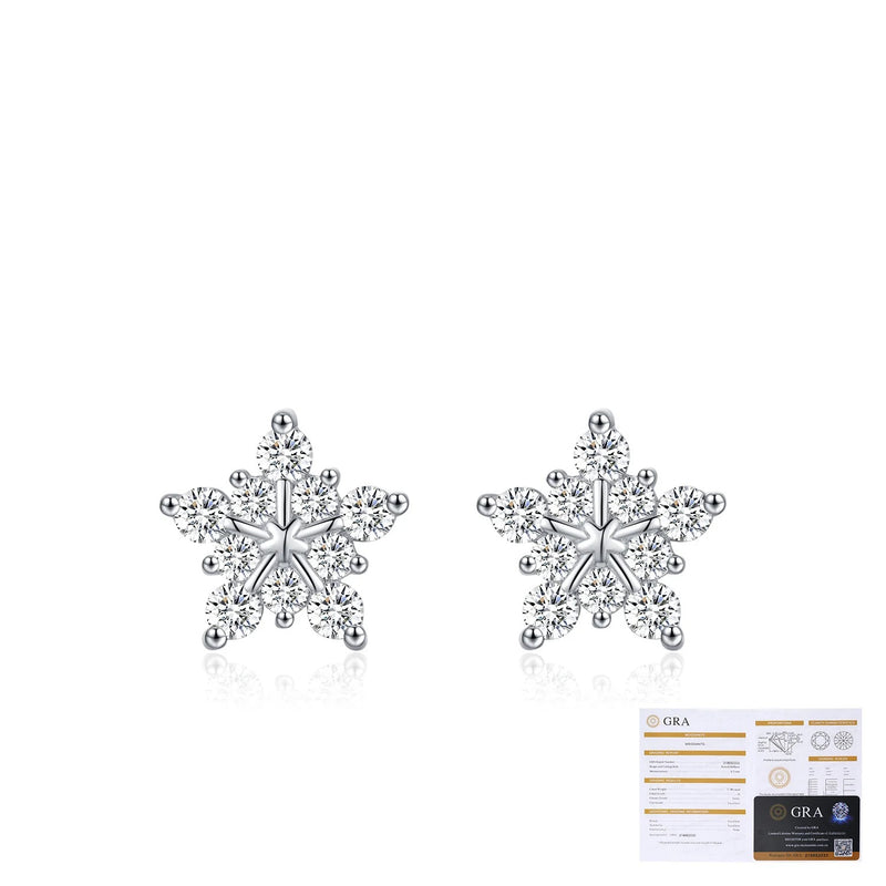 Snowflake Moissanite Stud Earrings in Sterling Silver - On Model View - FITINY
