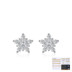 Snowflake Moissanite Stud Earrings in Sterling Silver - On Model View - FITINY