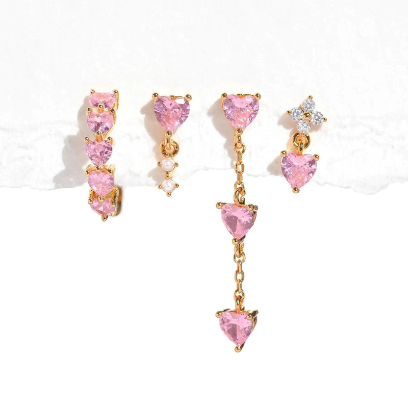 Multi Sets of Blue Flower Pierced Earrings, 4-6pcs, 18k Gold Plated Stud Drop Hoop Huggie Cuff Chain, S925 Needle, Stacked Lobe Designs with Dazzling Zirconia