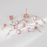 S925 Dazzling Classic 4-Prong CZ Stud Earrings, 2-8mm Round Cubic Zirconia Sterling Silver Earrings, 4 Color Options, Unisex Men Women Daily - Fitiny