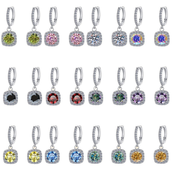 S925 Colorful Moissanite Halo Earrings with Pavé-Set Halo & Hoop, 1ct D-Grade VVS1 Moissanite in 12 Vibrant Colors with GAR certification, Sterling Silver Earrings