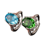 Bague ajustable multicolore en zircone cubique ovale taille fleur de glace, bleu et vert, 10 x 14 mm, 8A, bande pavée bicolore, luxe délicat 