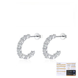 C-Shape Moissanite Stud Earrings in Sterling Silver - On Model View - FITINY