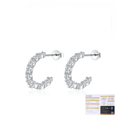 C-Shape Moissanite Stud Earrings in Sterling Silver - On Model View - FITINY