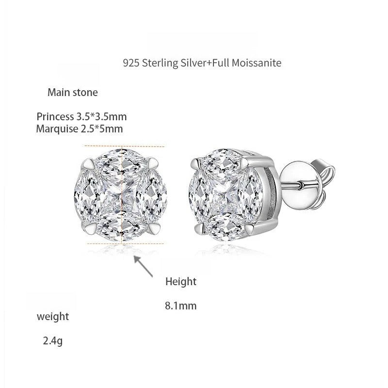 Boucles d'oreilles à clous en moissanite taille marquise et princesse en argent sterling 925 avec placage or 18K