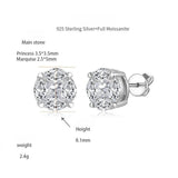 FITINY Marquise & Princess-Cut Moissanite Stud Earrings in Sterling Silver with 18K Gold Plating
