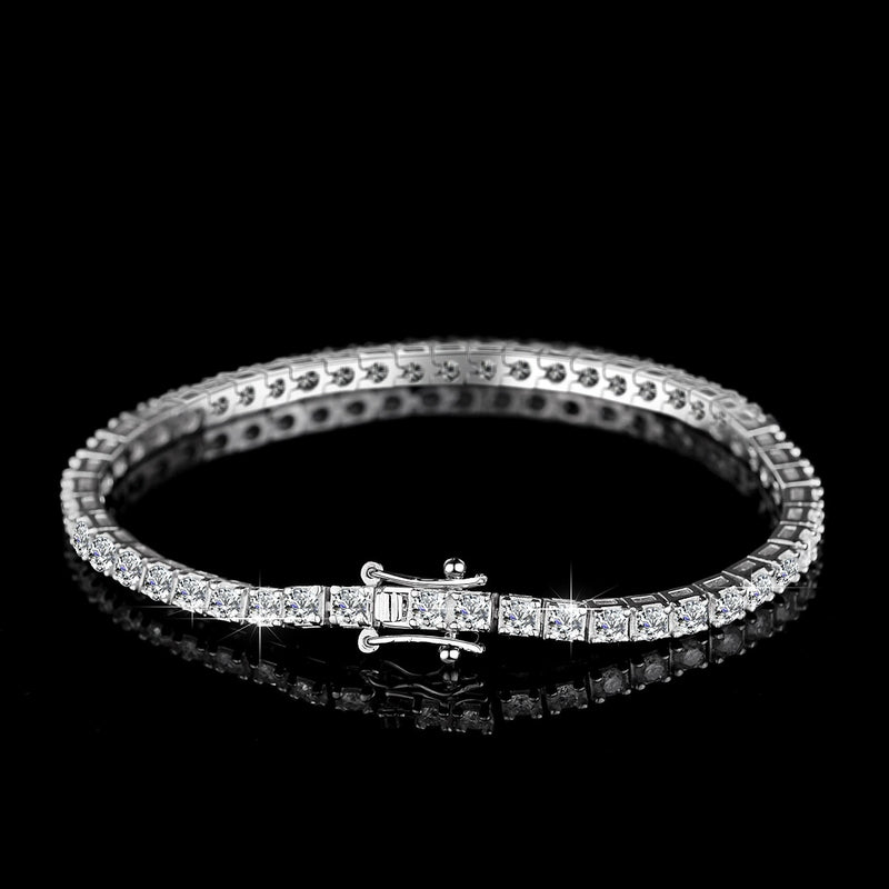VVS1 Moissanite S925 & 14K Tennis Chain Iced Out Necklace and Bracelet, 6–26 Inch, 2–6.5mm Round Cut D-Grade Certified Moissanite, Sterling Silver White Gold Plated, Hypoallergenic Hip Hop Jewelry