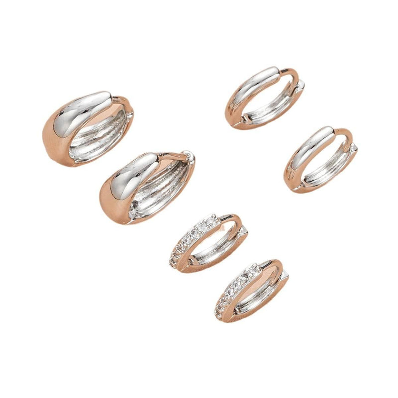 3 Pieces Small Hoop Huggie Earrings Set for Women, Silver St - Front View - FITINY Jewelry