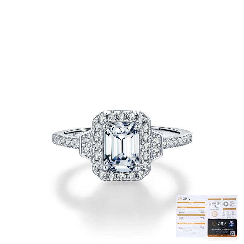Emerald-Cut Moissanite Ring in Sterling Silver – Vintage-Ins - Detail View - FITINY Jewelry