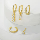 5 Pieces Simple Clover Single-Row Serrated Ear Cuff Earring Set, 18k Gold-Plated  Teardrop Zircon Earrings, S925 Needle, Stacked Lobe Designs with Dazzling Zirconia