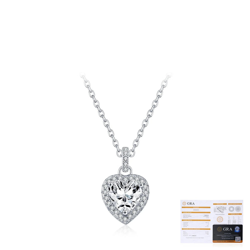Heart-Shaped Moissanite Pendant Necklace in Sterling Silver  - Detail View - FITINY Jewelry