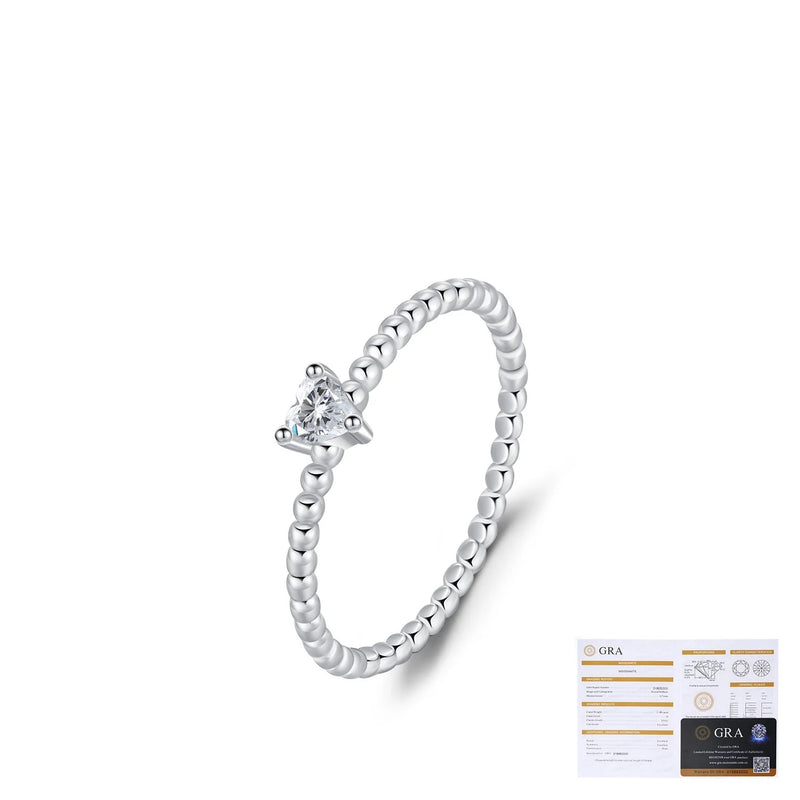 Heart-Shaped Moissanite Ring in Sterling Silver – Minimalist - Detail View - FITINY Jewelry
