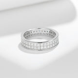 S925 Moissanite Matching Couple Eternity Bands Wedding Rings, Two-Row 1ct & Three-Row 1.8ct, D-Grade VVS, 18K White Gold Plated Unisex Rings