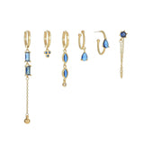 Multi Sets of Blue Flower Pierced Earrings, 4-6pcs, 18k Gold Plated Stud Drop Hoop Huggie Cuff Chain, S925 Needle, Stacked Lobe Designs with Dazzling Zirconia