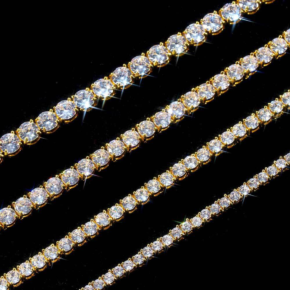 Hip Hop Iced Out Tennis Chain Necklaces, 18K Gold & White