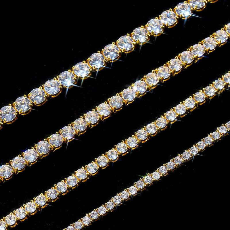 Hip Hop Iced Out Tennis Chain Necklaces, 18K Gold & White Gold Plated, 3–6mm CZ Iced Out Bling Jewelry, 16-24inch