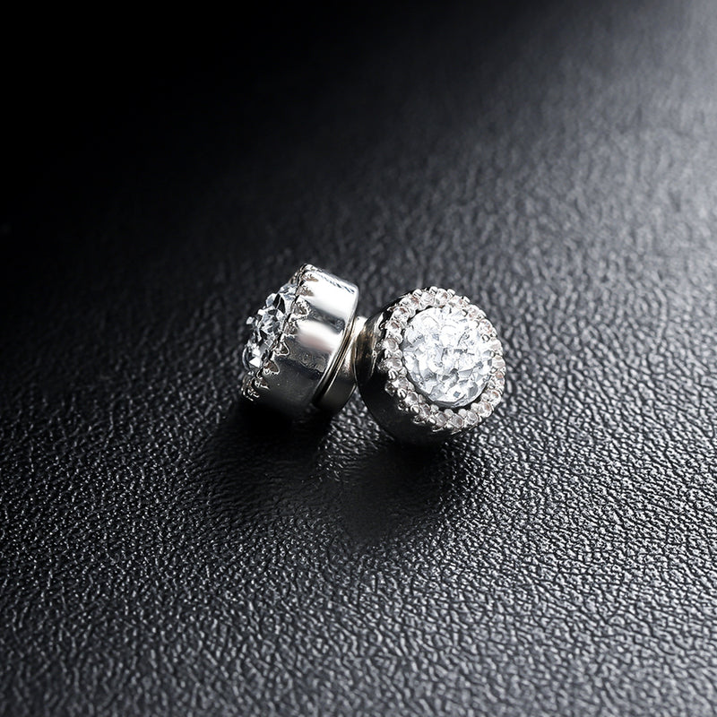 Multicolor Crystal Cluster Magnetic Round Halo Stud Earrings for Men Women, 6mm Round Crystal Inlaid Magnetic Earrings Non-Piercing Clip On Stud Earring - Fitiny