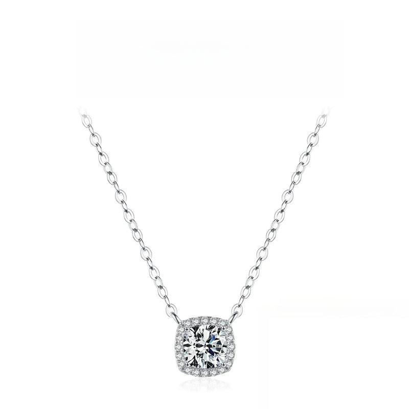 Geometric Moissanite Necklace in Sterling Silver – Square, R - Front View - FITINY Jewelry