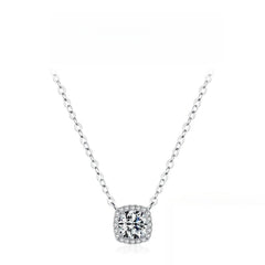Geometric Moissanite Necklace in Sterling Silver – Square, R - Front View - FITINY Jewelry