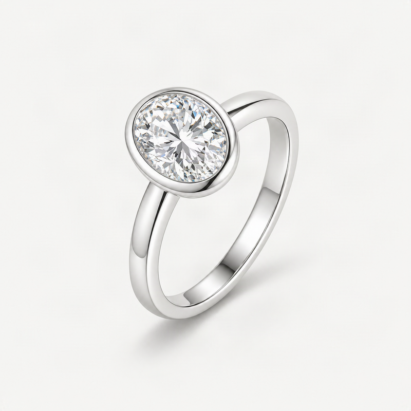 2 Carat Oval D-Color VVS1 Moissanite Solitaire Engagement Ring in Sterling Silver with 18K – product photo [FITINY]