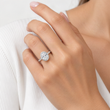 2 Carat Oval D-Color VVS1 Moissanite Solitaire Engagement Ring in Sterling Silver with 18K – worn by a woman, true-to-size [FITINY]