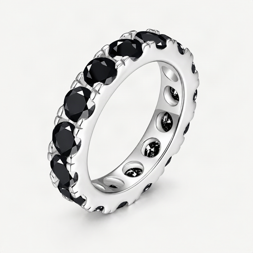 Black D-Color VVS1 Moissanite Stack Engagement Ring in White Gold-Plated Sterling Silver – product photo [FITINY]