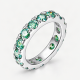 Blue-Green D-Color VVS1 Moissanite Stack Engagement Ring Set – close-up of the setting and stone [FITINY]