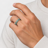 Blue-Green D-Color VVS1 Moissanite Stack Engagement Ring Set – worn by a man, true-to-size [FITINY]