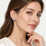 Bow-Knot Stud Earrings with Brilliant D-Color VVS1 Moissanite Accents – worn by a woman, true-to-size [FITINY]