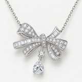 Butterfly Bow Drop Necklace with D-Color VVS1 Moissanite – close-up of the setting and stone [FITINY]
