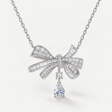 Butterfly Bow Drop Necklace with D-Color VVS1 Moissanite – product photo [FITINY]