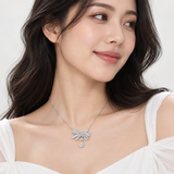 Butterfly Bow Drop Necklace with D-Color VVS1 Moissanite – worn by a woman, true-to-size [FITINY]